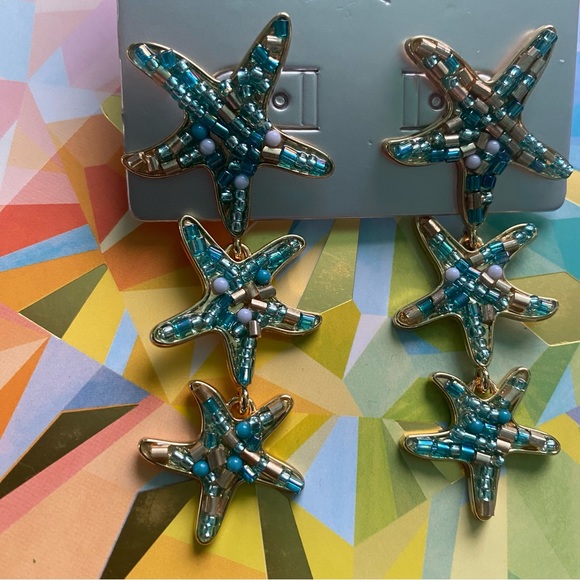 SUGARFIX BaubleBar 'Star of the Show' Earrings Starfish Seastars Fish Beaded NWT - Picture 9 of 10